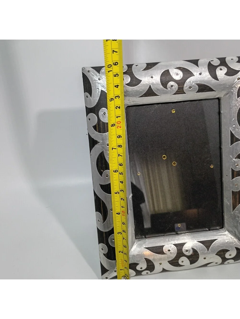 Black Wooden Silver Metal Handmade Scroll Design Boho Photo 5x7 Picture Frame
